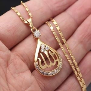 Muslim Islamic Quran Retro Fashion Teardrop Pendant Necklace with Allah Zircon